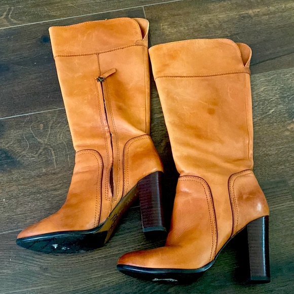 cognac knee high boots with heel